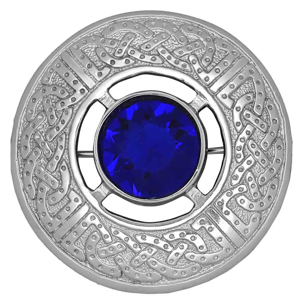 Fancy Blue Stone Fly Plaid Brooch Silver