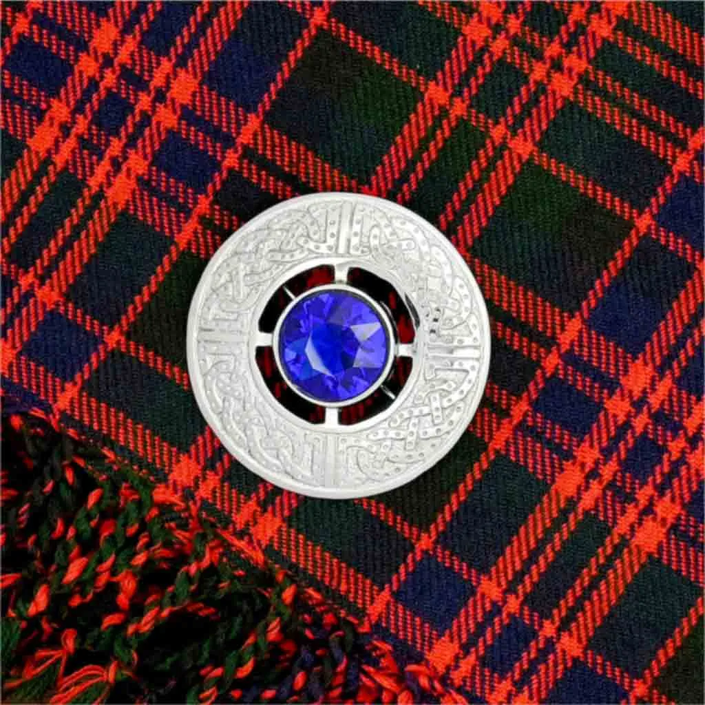 Fancy Blue Stone Fly Plaid Brooch Silver