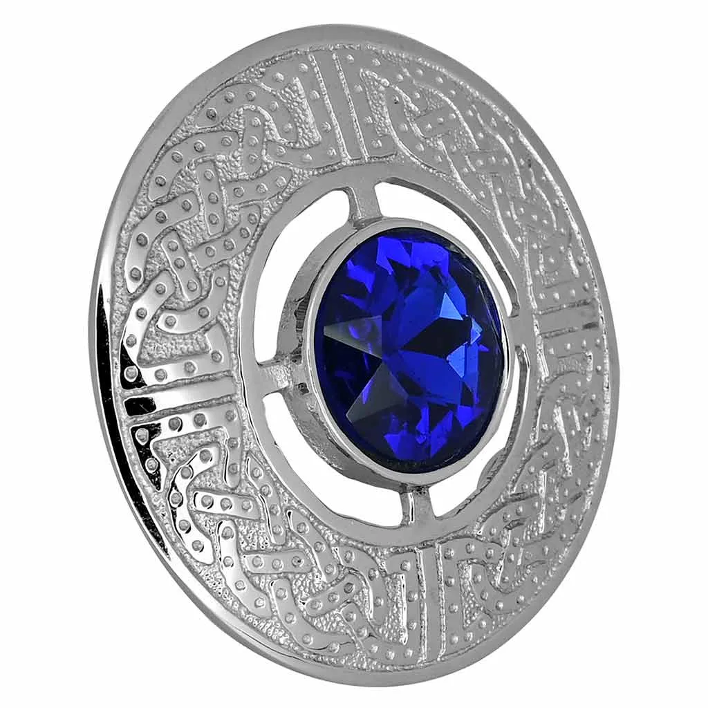 Fancy Blue Stone Fly Plaid Brooch Silver