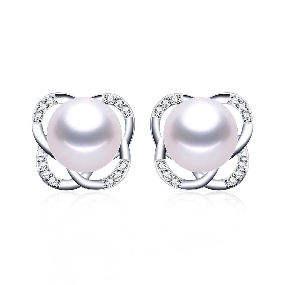 Fashion pink pearl earrings for women summer style sterling silver jewelry genuine natural freshwater pearl stud earrings