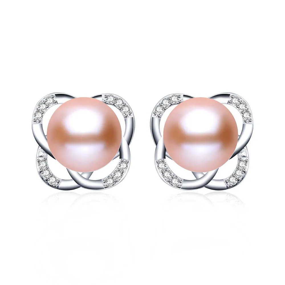 Fashion pink pearl earrings for women summer style sterling silver jewelry genuine natural freshwater pearl stud earrings