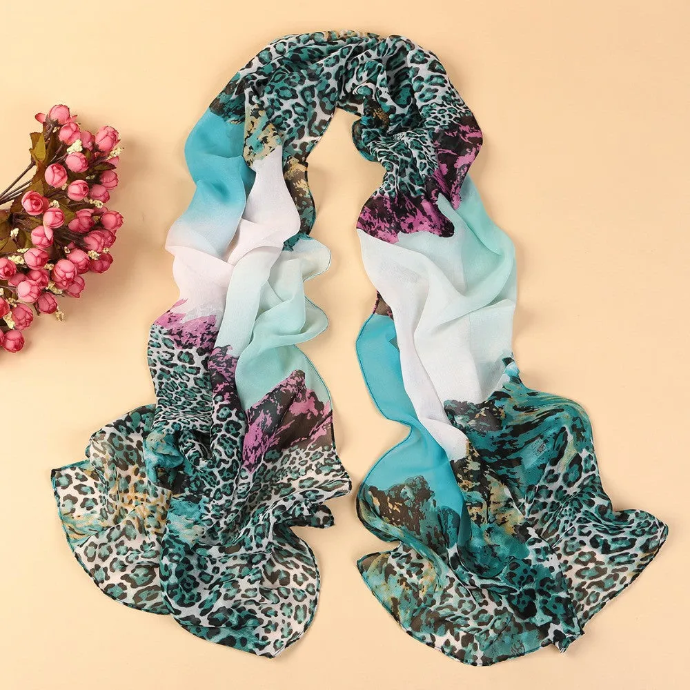 Fashion women's scarf leopard scarf print long shawl cape silk chiffon tippet muffler