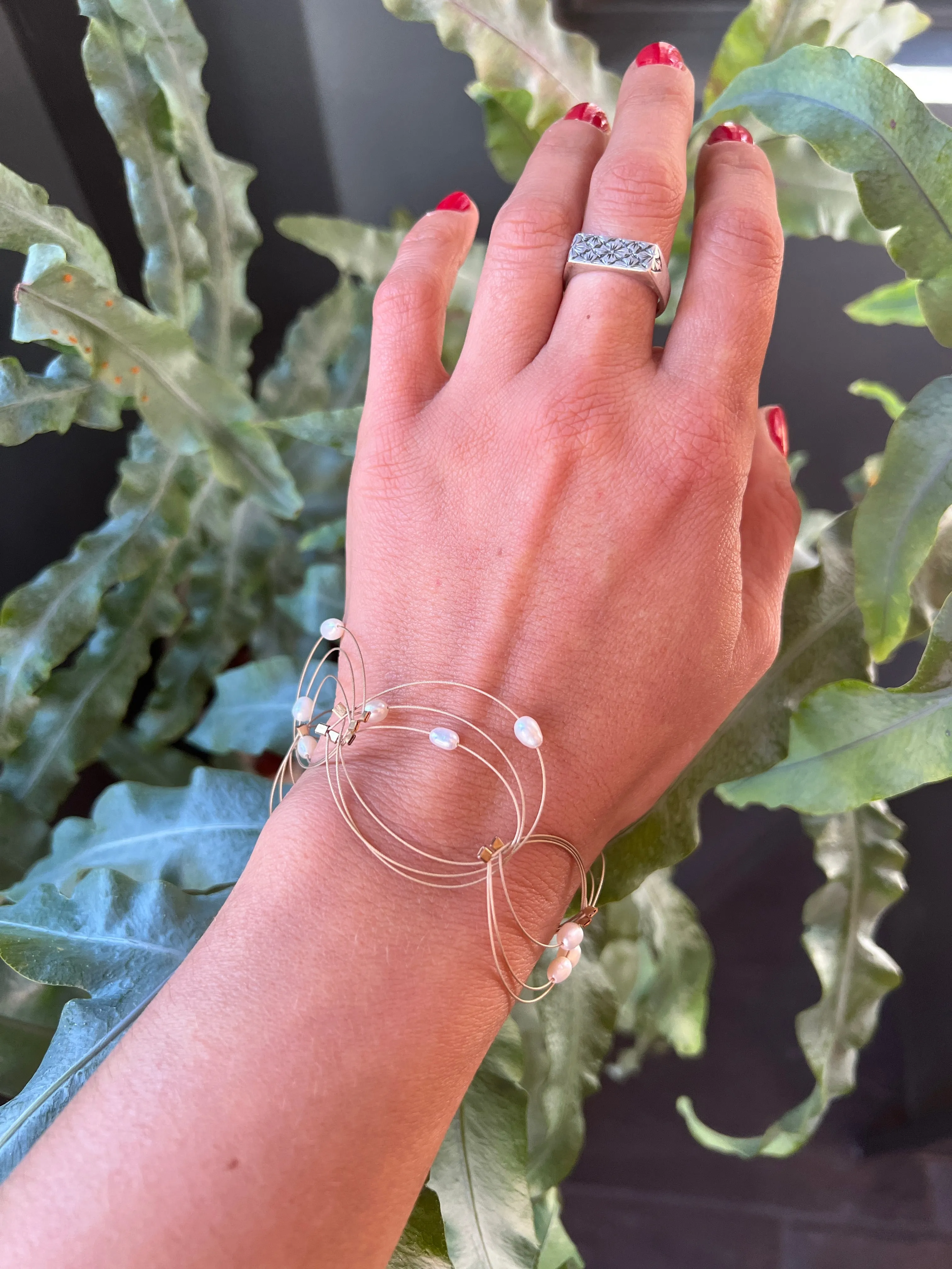 Feather Teardrop Bracelet with Pearls