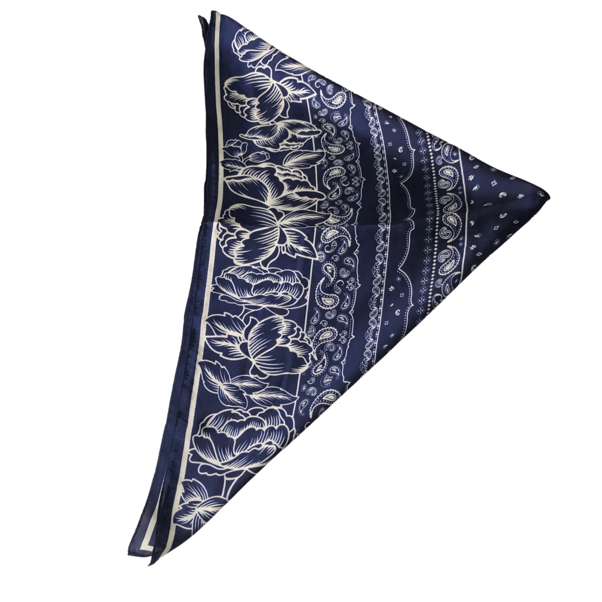 Flower Necktie Poly Silk Scarf - Navy