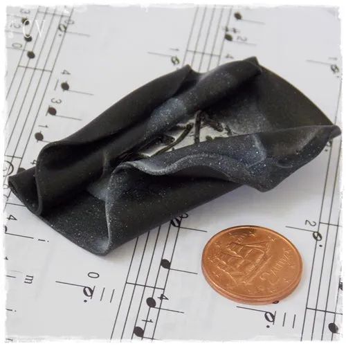 Folded Black Polymer Clay Brooch