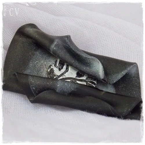 Folded Black Polymer Clay Brooch