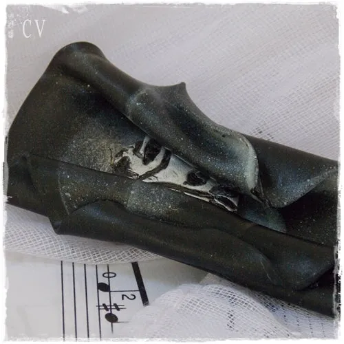 Folded Black Polymer Clay Brooch