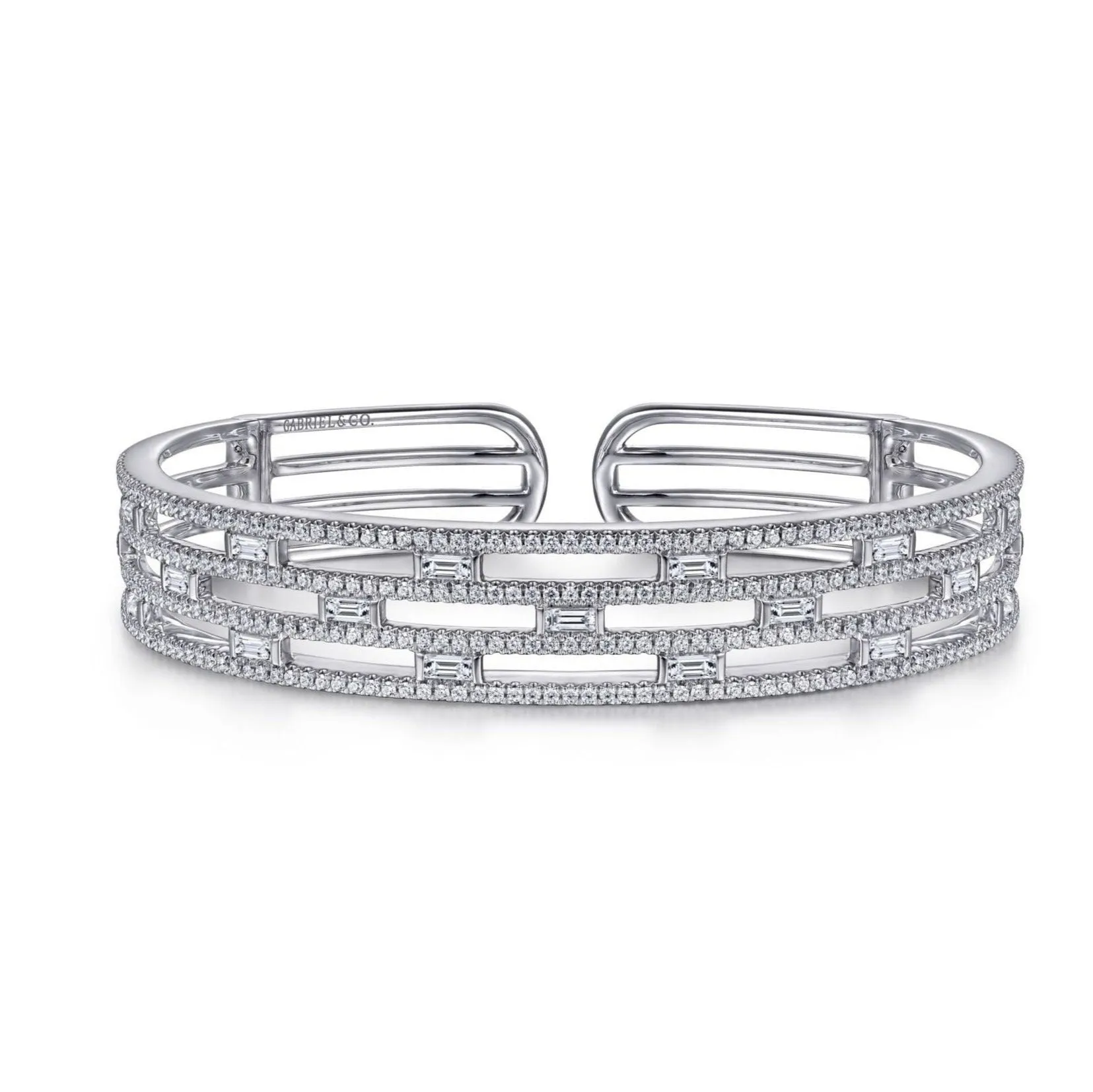 Gabriel & Co. Baguette and Round Diamond Cuff Bracelet