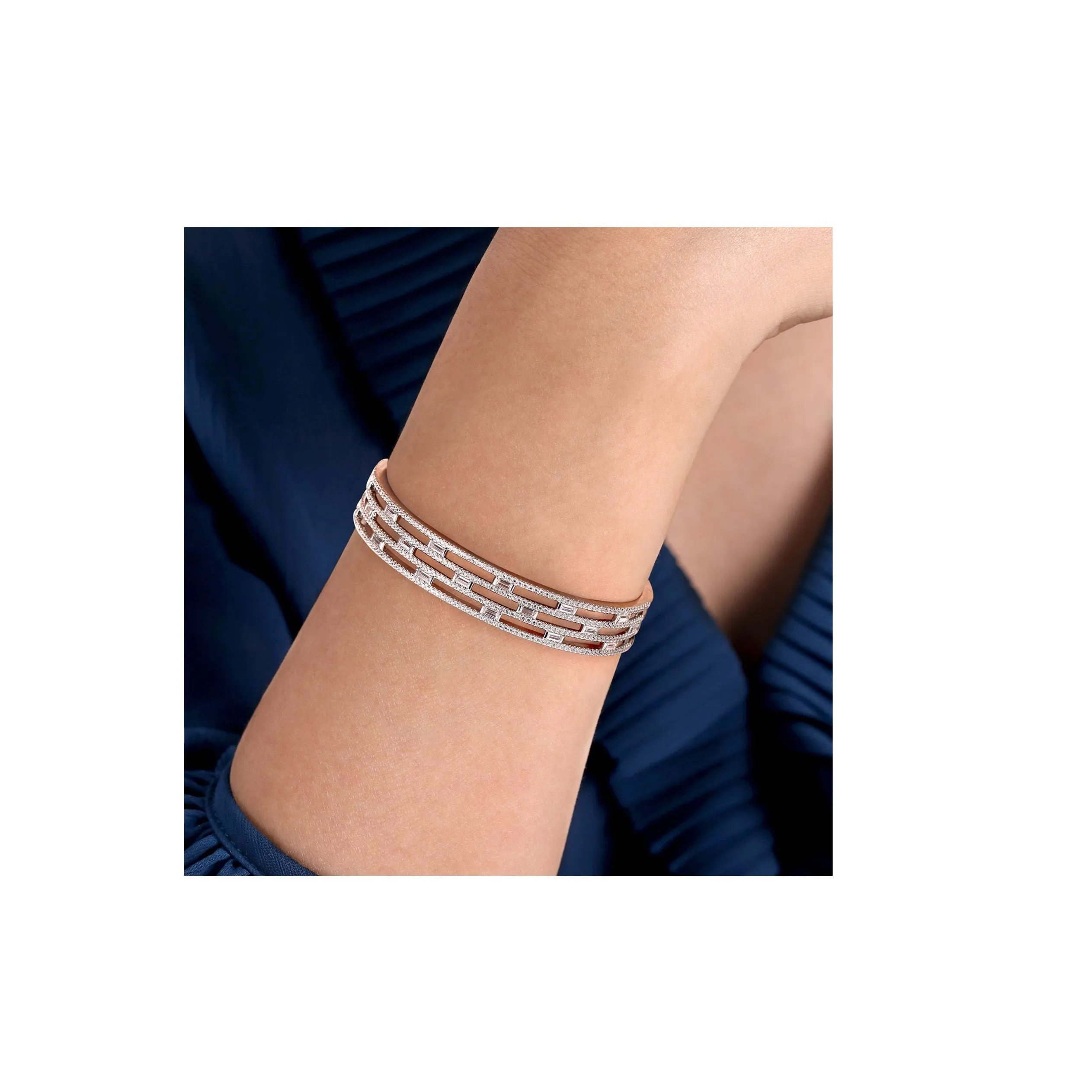 Gabriel & Co. Baguette and Round Diamond Cuff Bracelet