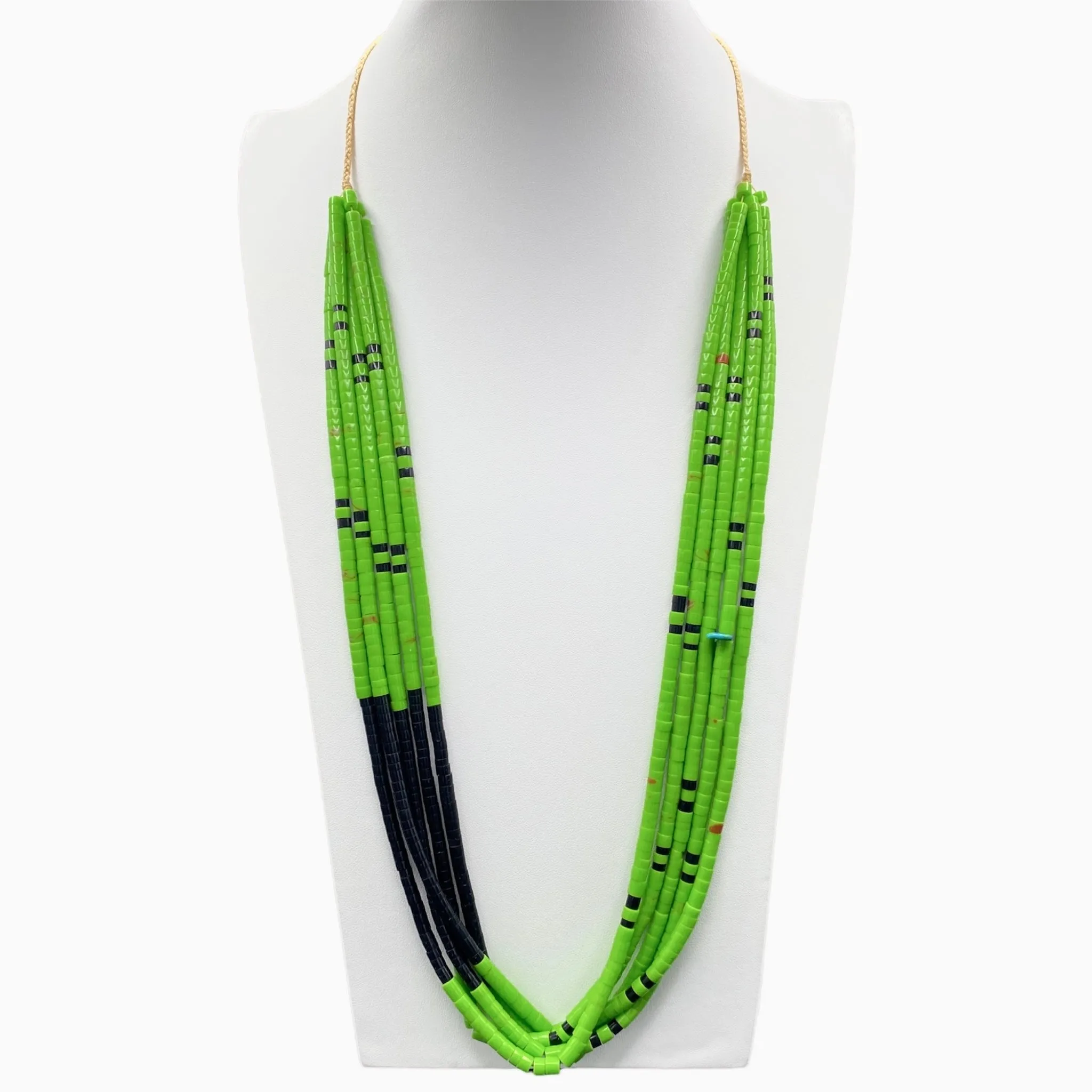 Gaspeite Black Jet Heishi Five Strand Necklace