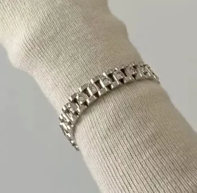 Gemstone Link Stainless Steel Band Bracelet