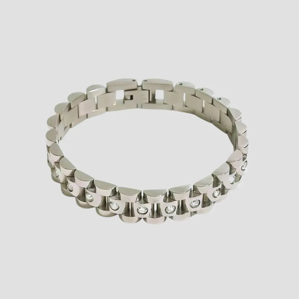Gemstone Link Stainless Steel Band Bracelet