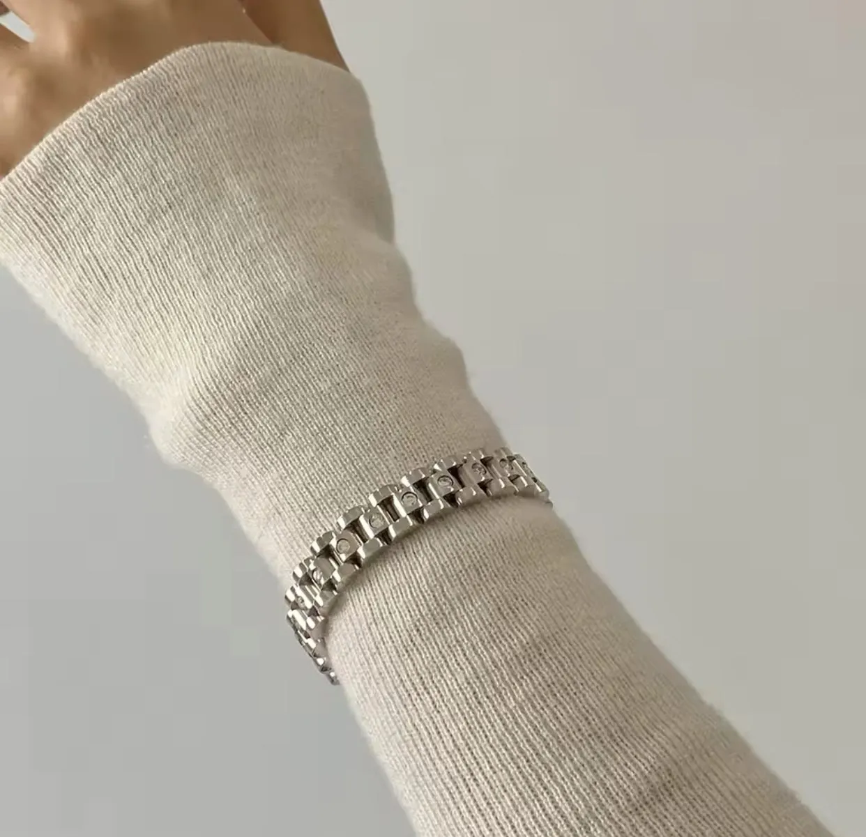 Gemstone Link Stainless Steel Band Bracelet