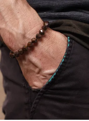 Geometric Bronzite and Sterling Silver Bead Bracelet for Men