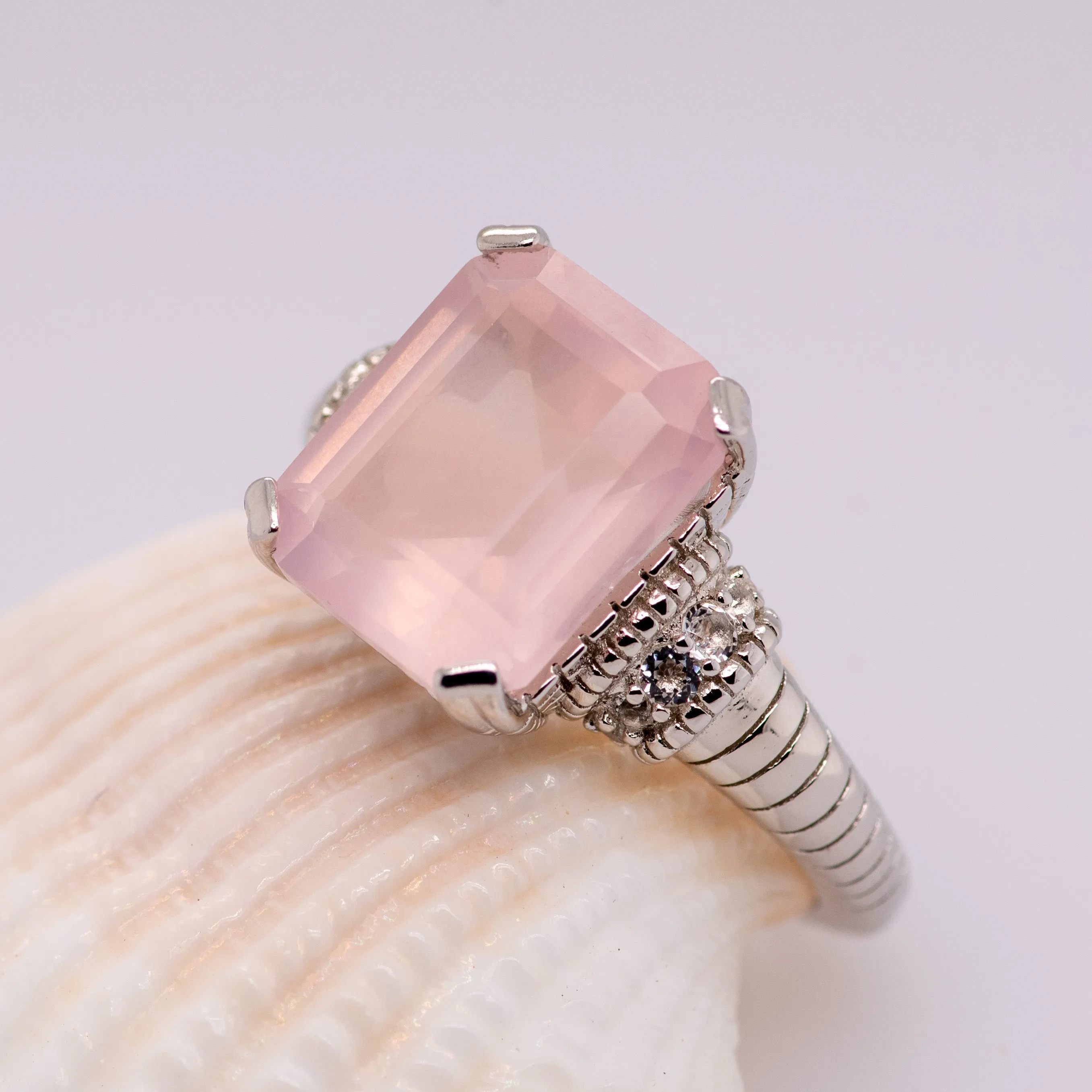 Giga Rose Quartz Ring in Sterling Silver