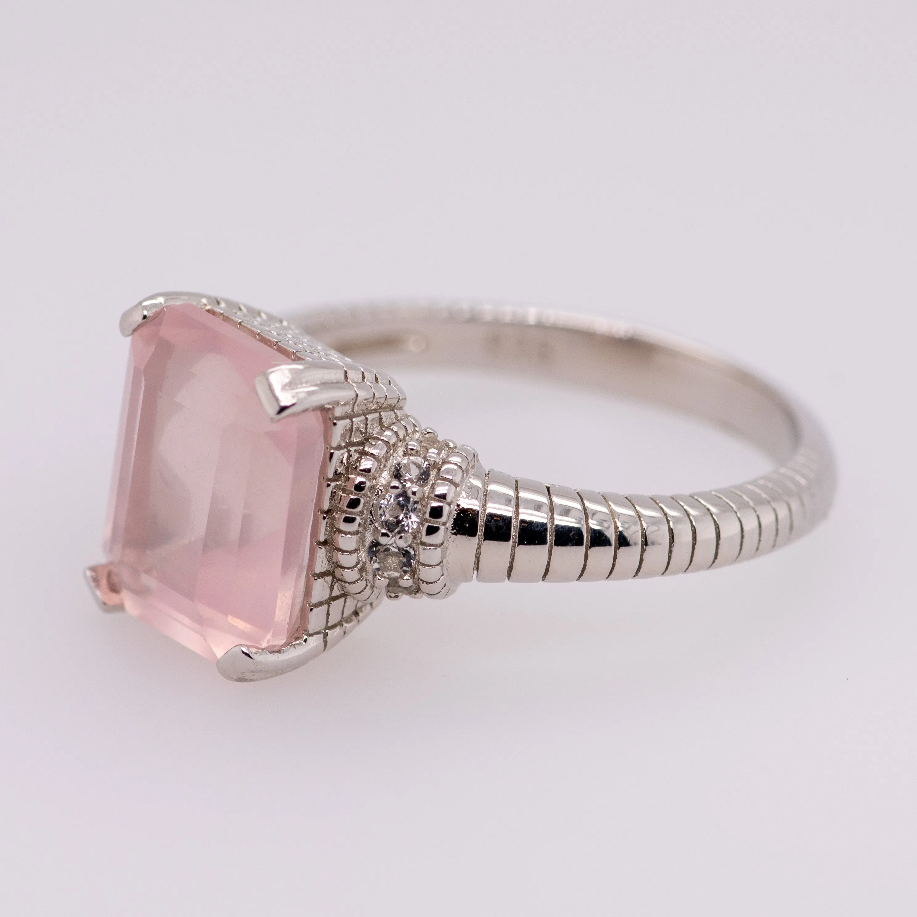 Giga Rose Quartz Ring in Sterling Silver