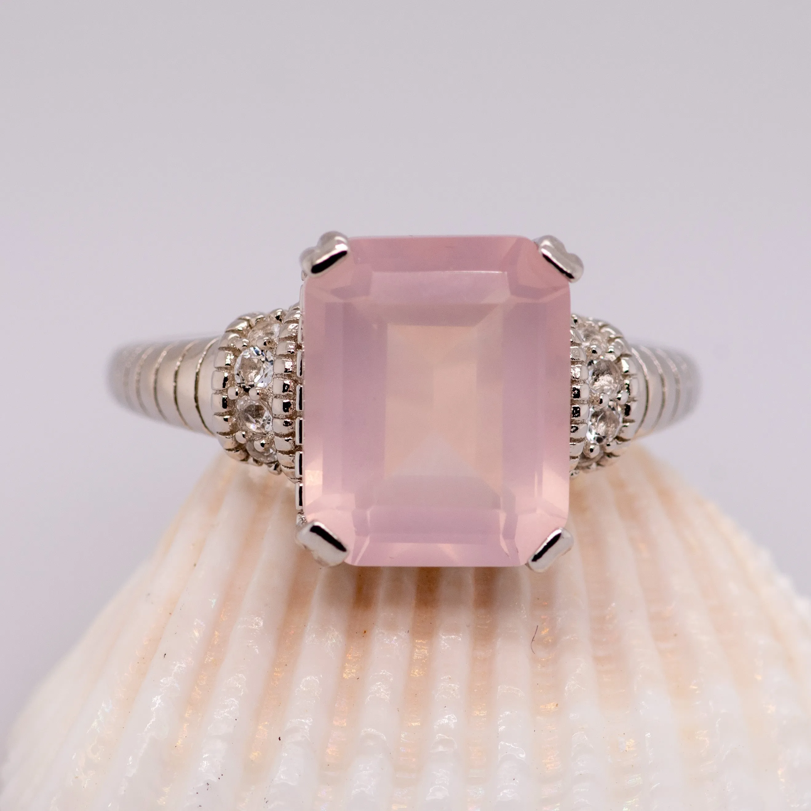 Giga Rose Quartz Ring in Sterling Silver