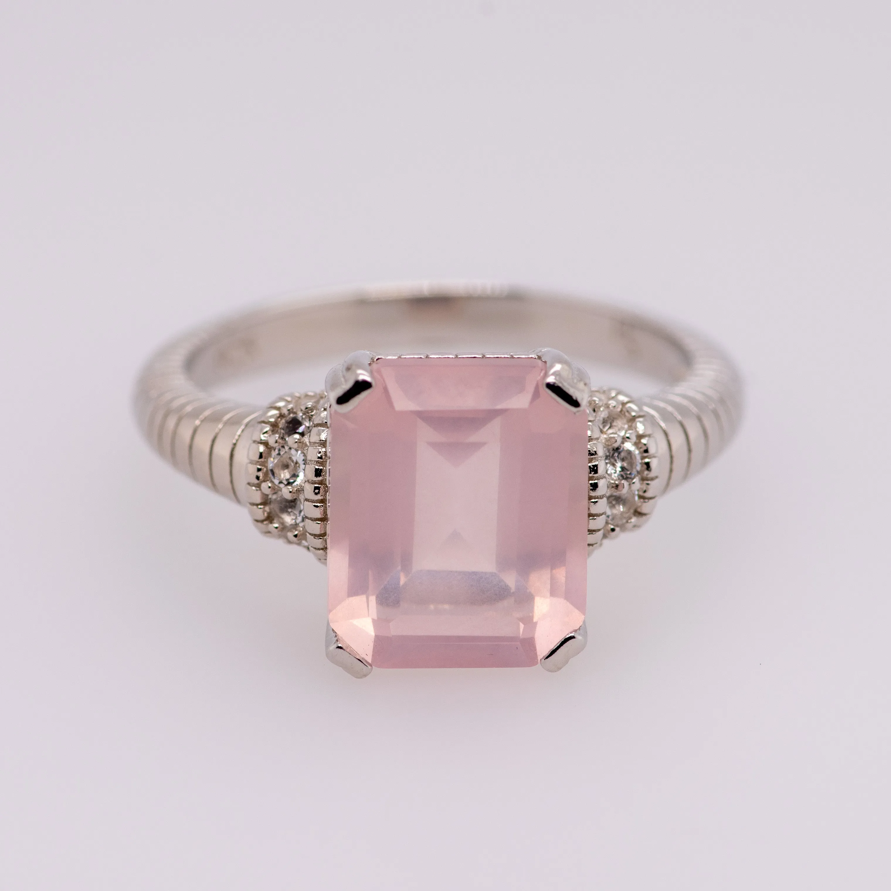 Giga Rose Quartz Ring in Sterling Silver