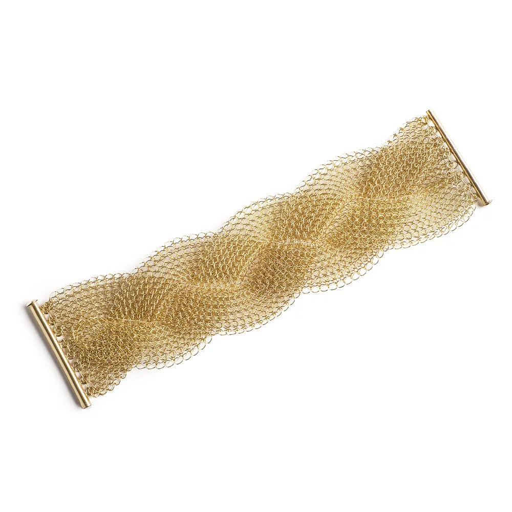Gold Braided Bracelet , gold filled wire crochet woven cuff bracelet