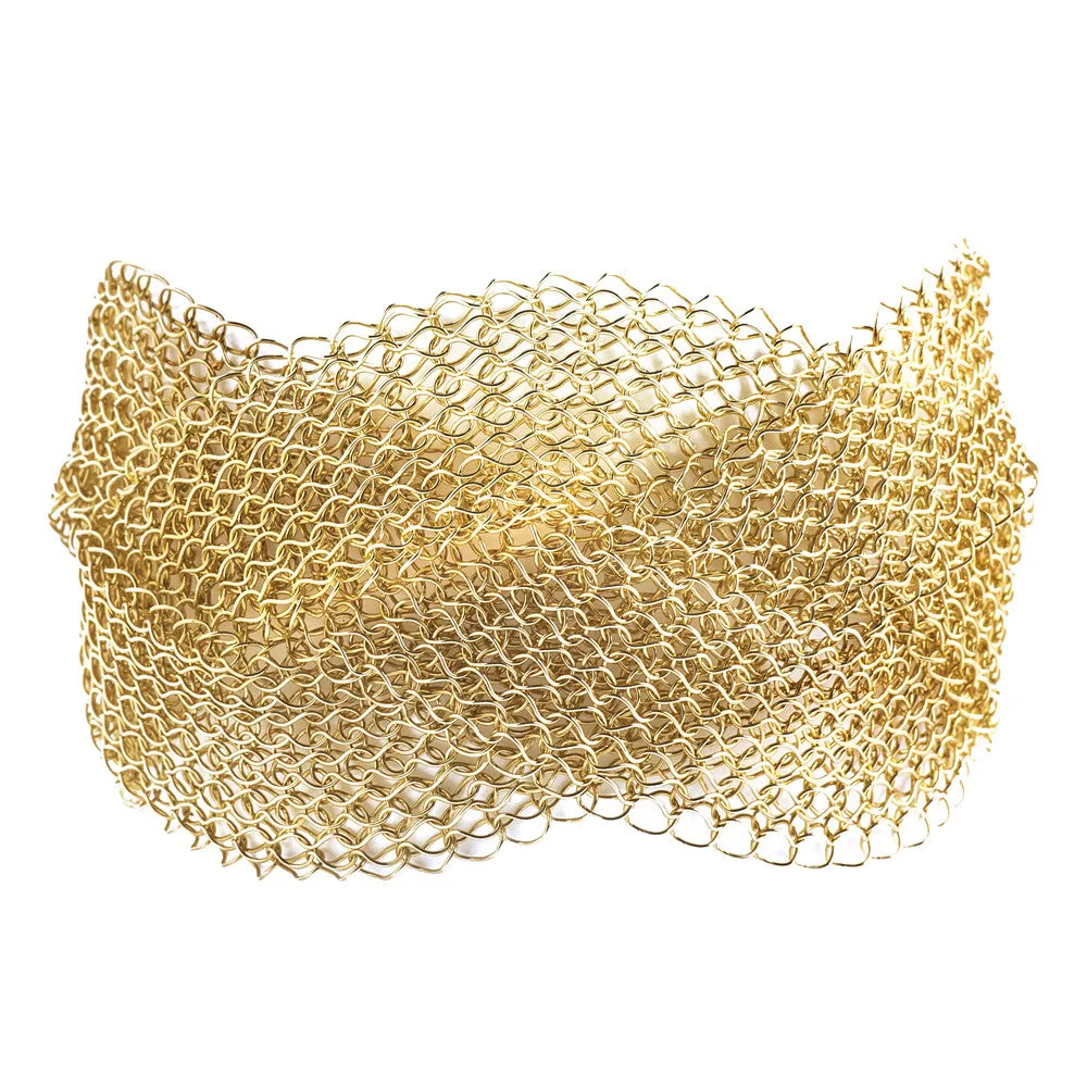 Gold Braided Bracelet , gold filled wire crochet woven cuff bracelet