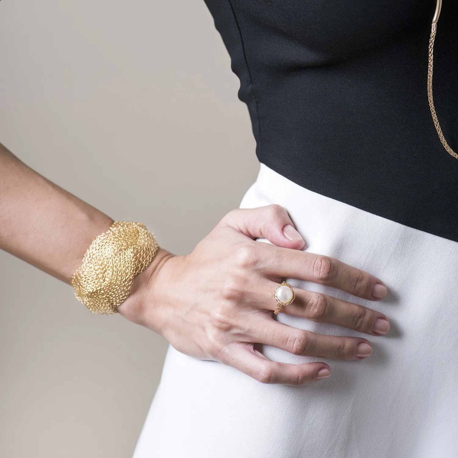 Gold Braided Bracelet , gold filled wire crochet woven cuff bracelet