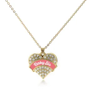 Gold Coral Baby Sister Pave Heart Charm Classic Necklace
