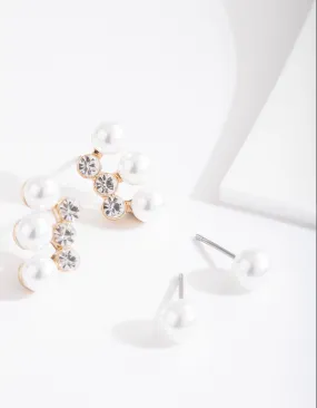 Gold Diamante Pearl Earring Pack