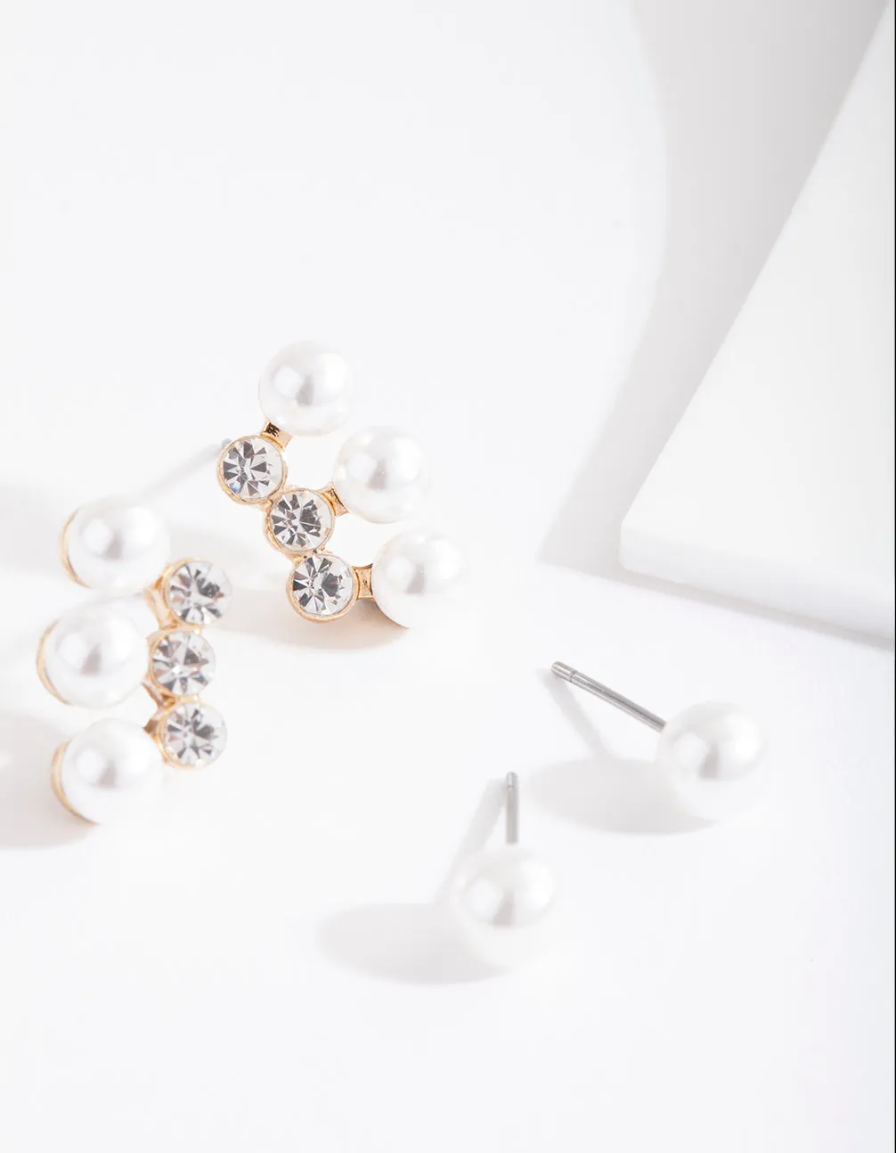 Gold Diamante Pearl Earring Pack