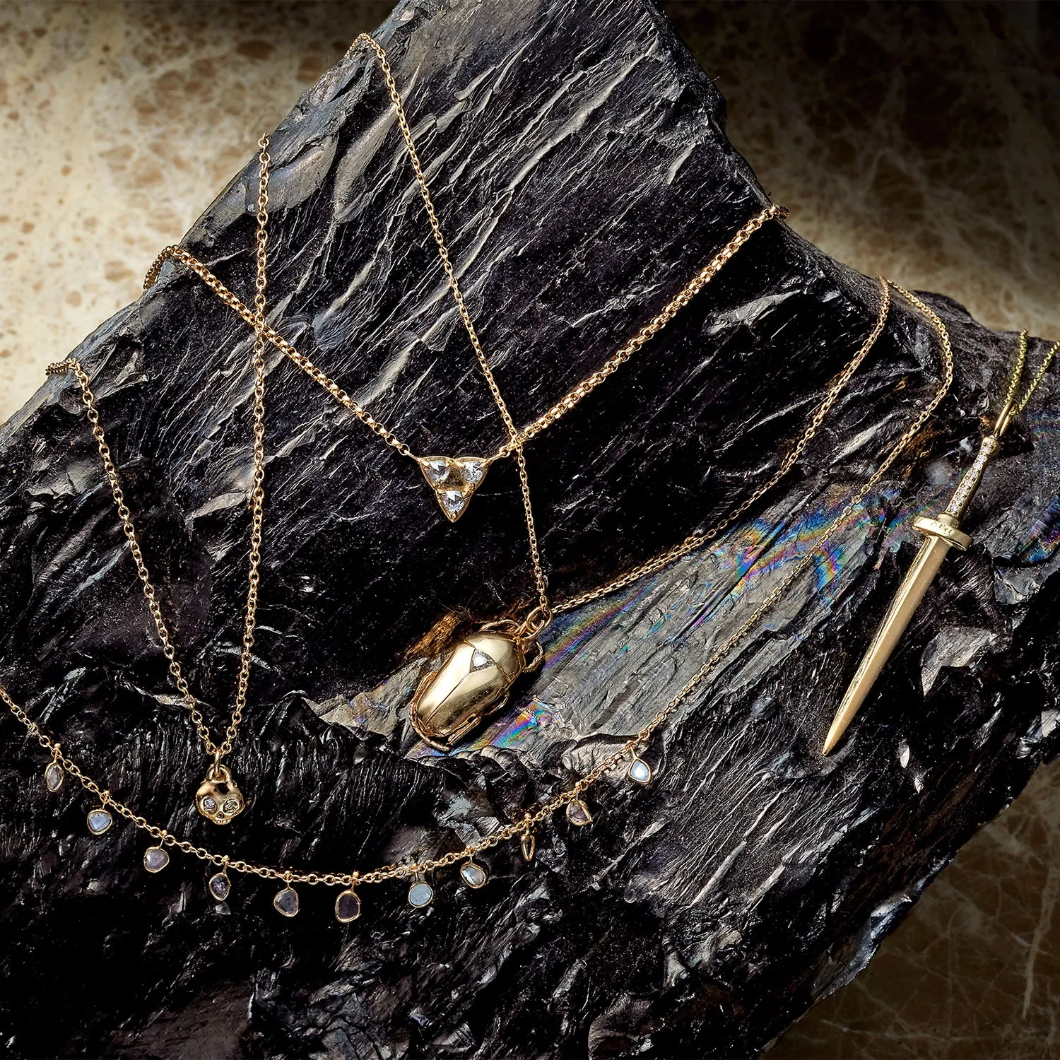 Gold Diamond Eye Skull Necklace