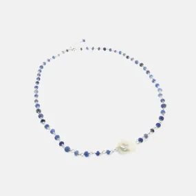 Gold-Dipped Single Freshwater Pearl Sapphire Necklace 17 inch