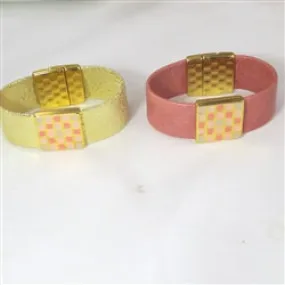 Gold or Salmon Leather Cuff Bracelet Gold Accents