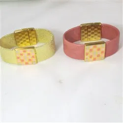 Gold or Salmon Leather Cuff Bracelet Gold Accents