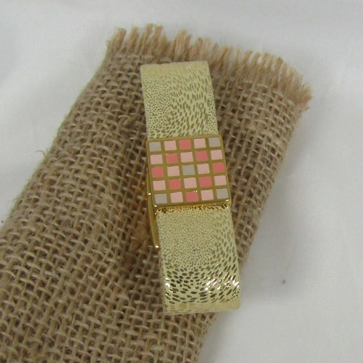Gold or Salmon Leather Cuff Bracelet Gold Accents