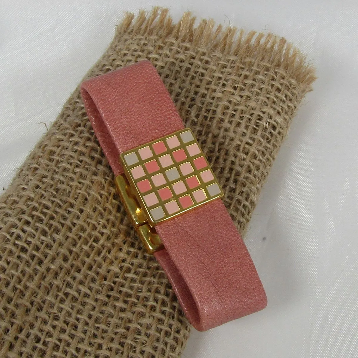 Gold or Salmon Leather Cuff Bracelet Gold Accents
