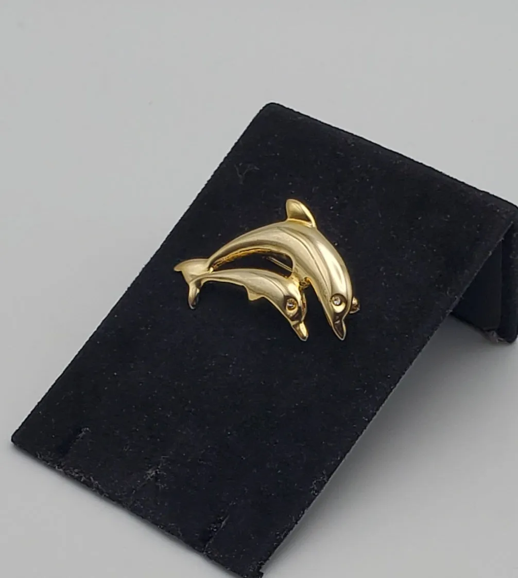 Gold Tone Dolphins Brooch