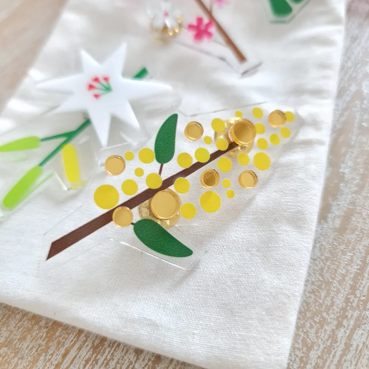 Golden Wattle Flower Brooch