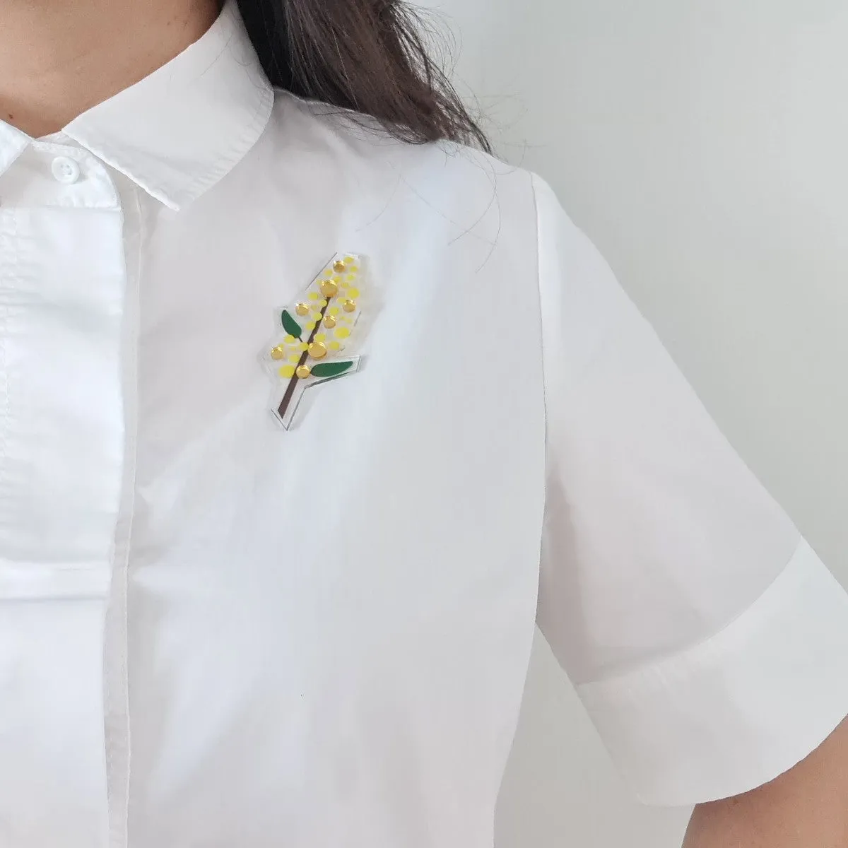 Golden Wattle Flower Brooch
