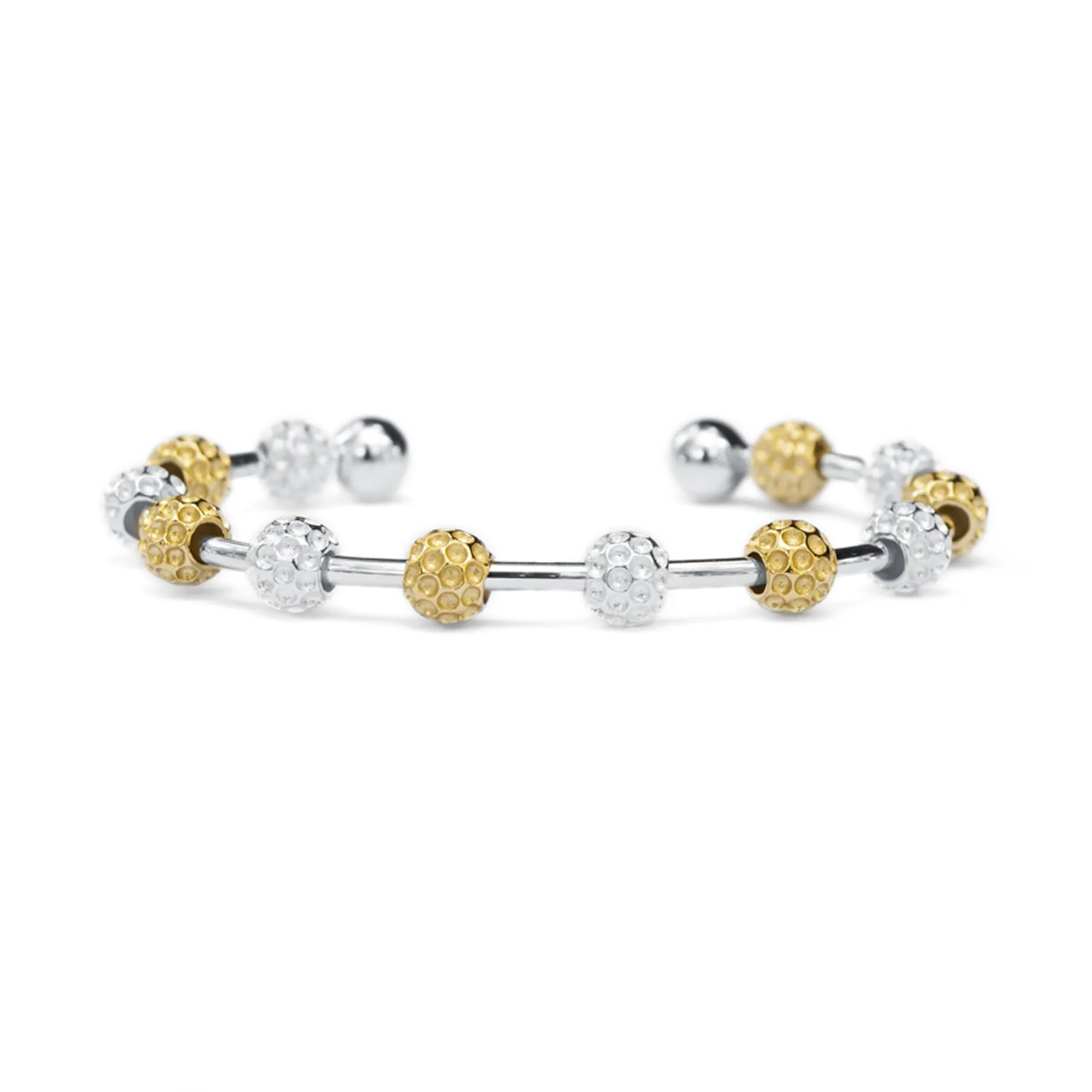 Golf Goddess Gift Set - Two-Tone Golf Ball Bead Stroke Counter Bracelet and Silver Golf Ball Cluster Earrings