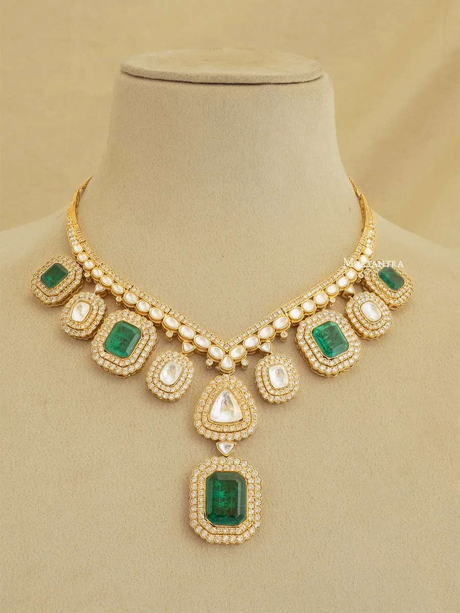 Green Color Gold Plated Faux Polki Necklace Set - PK-S45WGR
