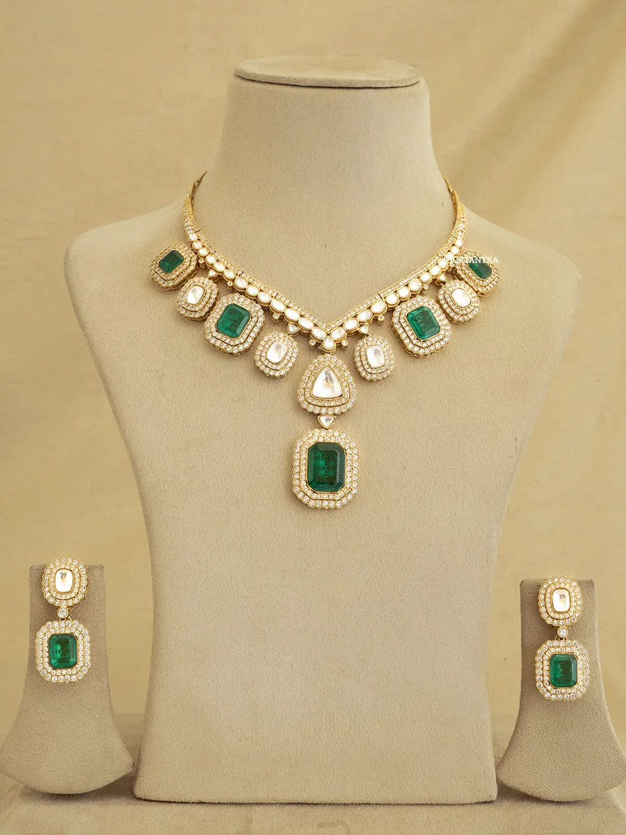 Green Color Gold Plated Faux Polki Necklace Set - PK-S45WGR