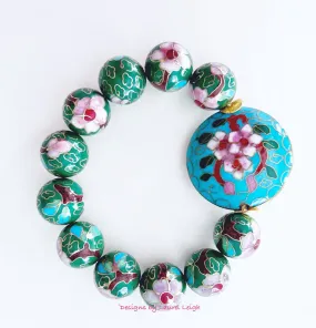 Green Floral Chinoiserie Cloisonné Bracelet