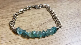 Hand Crafted All Natural Apatite Gemstone & Chain Adjustable to 7.5" Bracelet with Lobster Claw Clasp