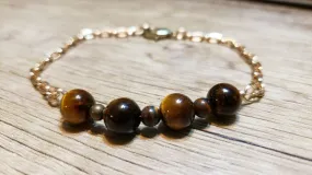 Hand Crafted Tiger's Eye & Gold Tone Chain Adjustable to 8.5" Bracelet with Lobster Claw Clasp