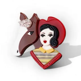 Handmade Acrylic Art Brooch - The Cowgirl and Horse