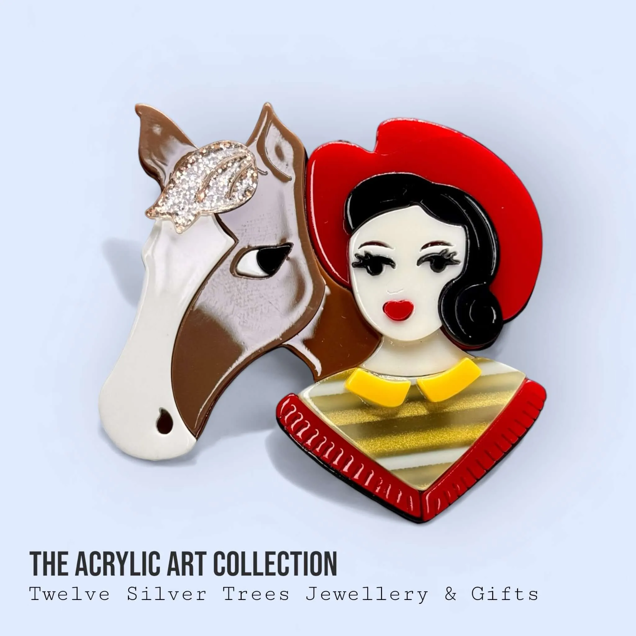 Handmade Acrylic Art Brooch - The Cowgirl and Horse