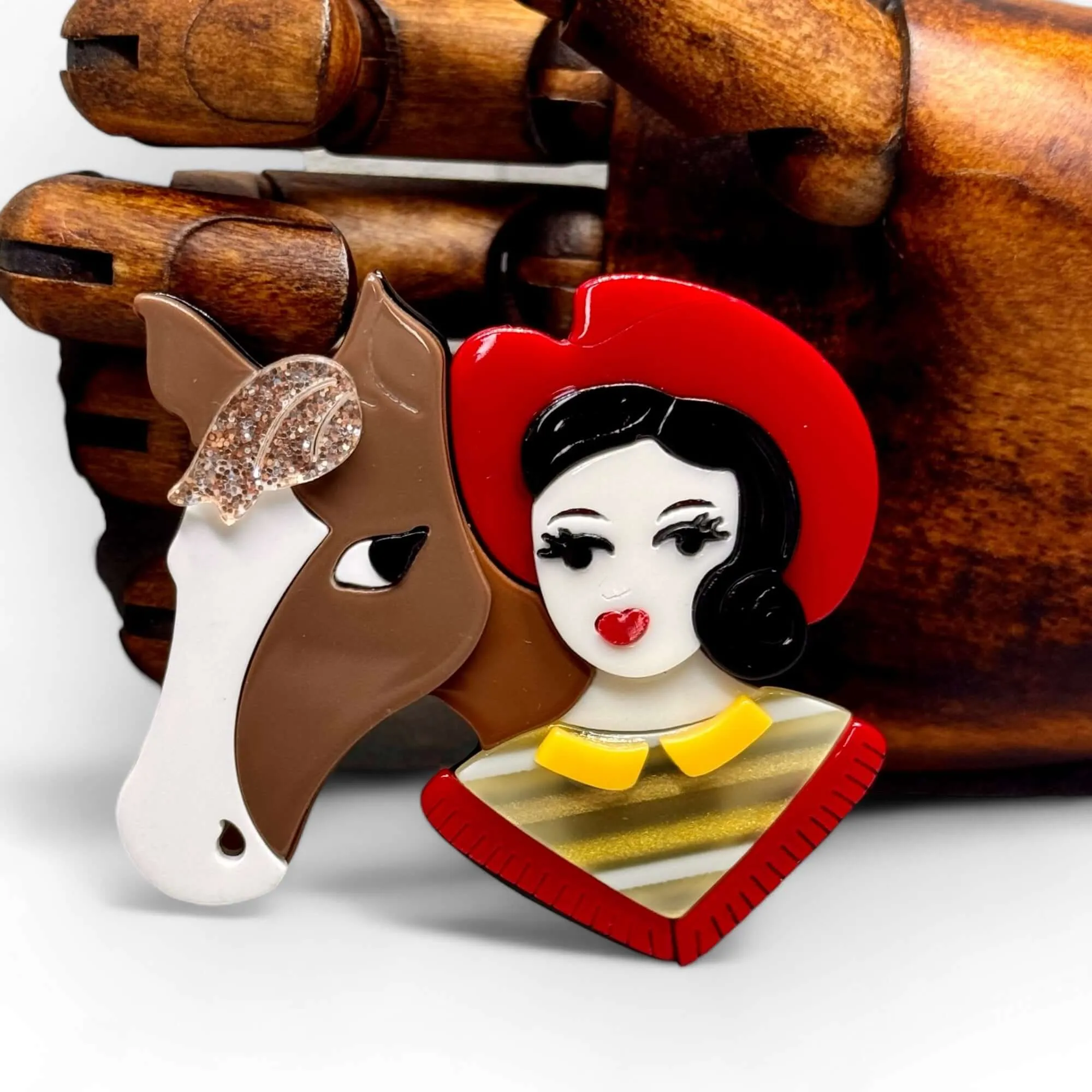 Handmade Acrylic Art Brooch - The Cowgirl and Horse