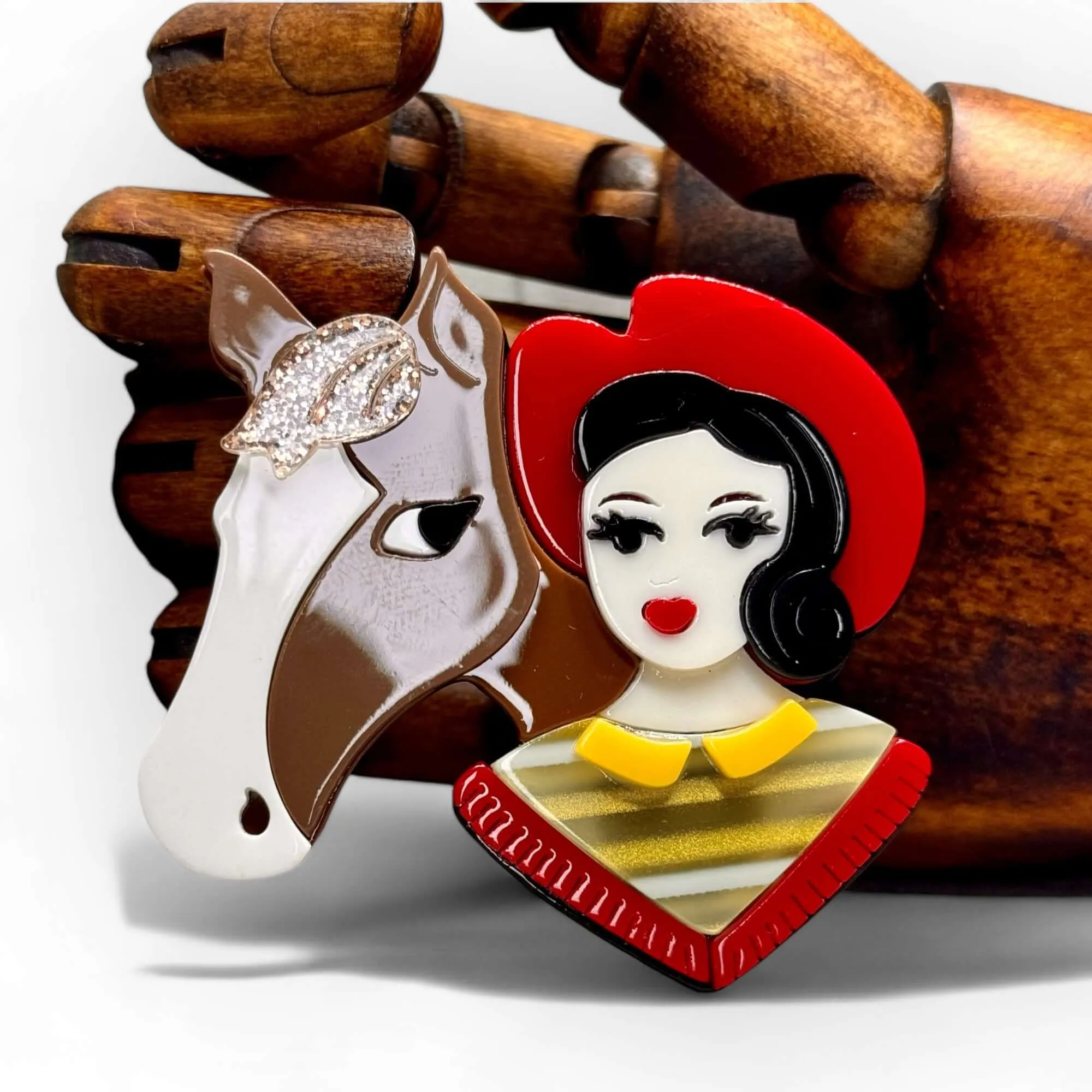 Handmade Acrylic Art Brooch - The Cowgirl and Horse