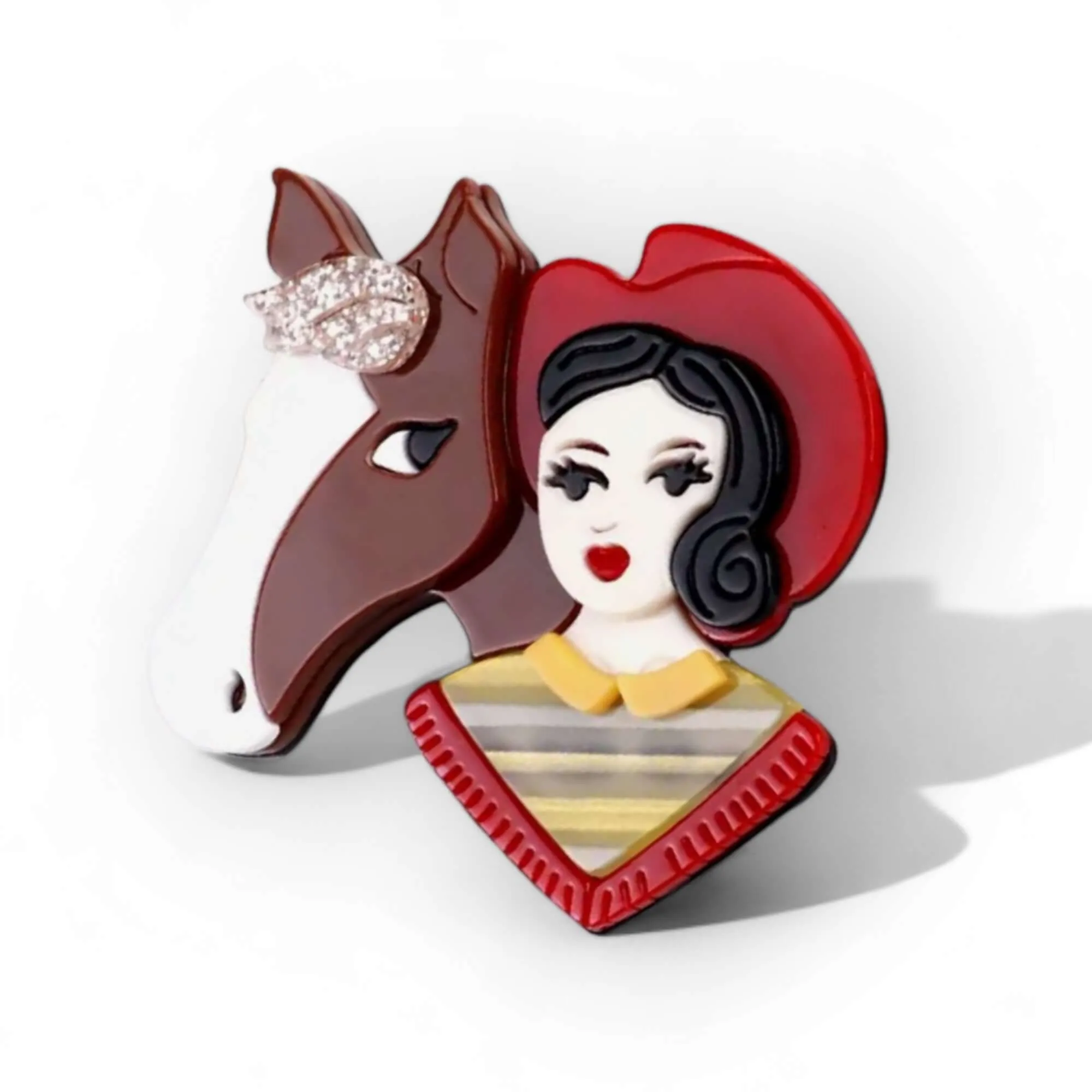 Handmade Acrylic Art Brooch - The Cowgirl and Horse