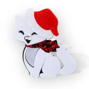 Handmade Acrylic Art Brooch - The Festive Feline Cat