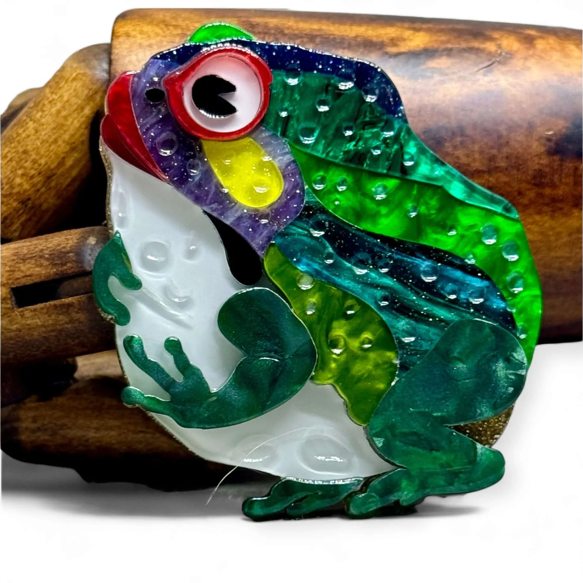 Handmade Acrylic Art Brooch - The Glamorous Toad